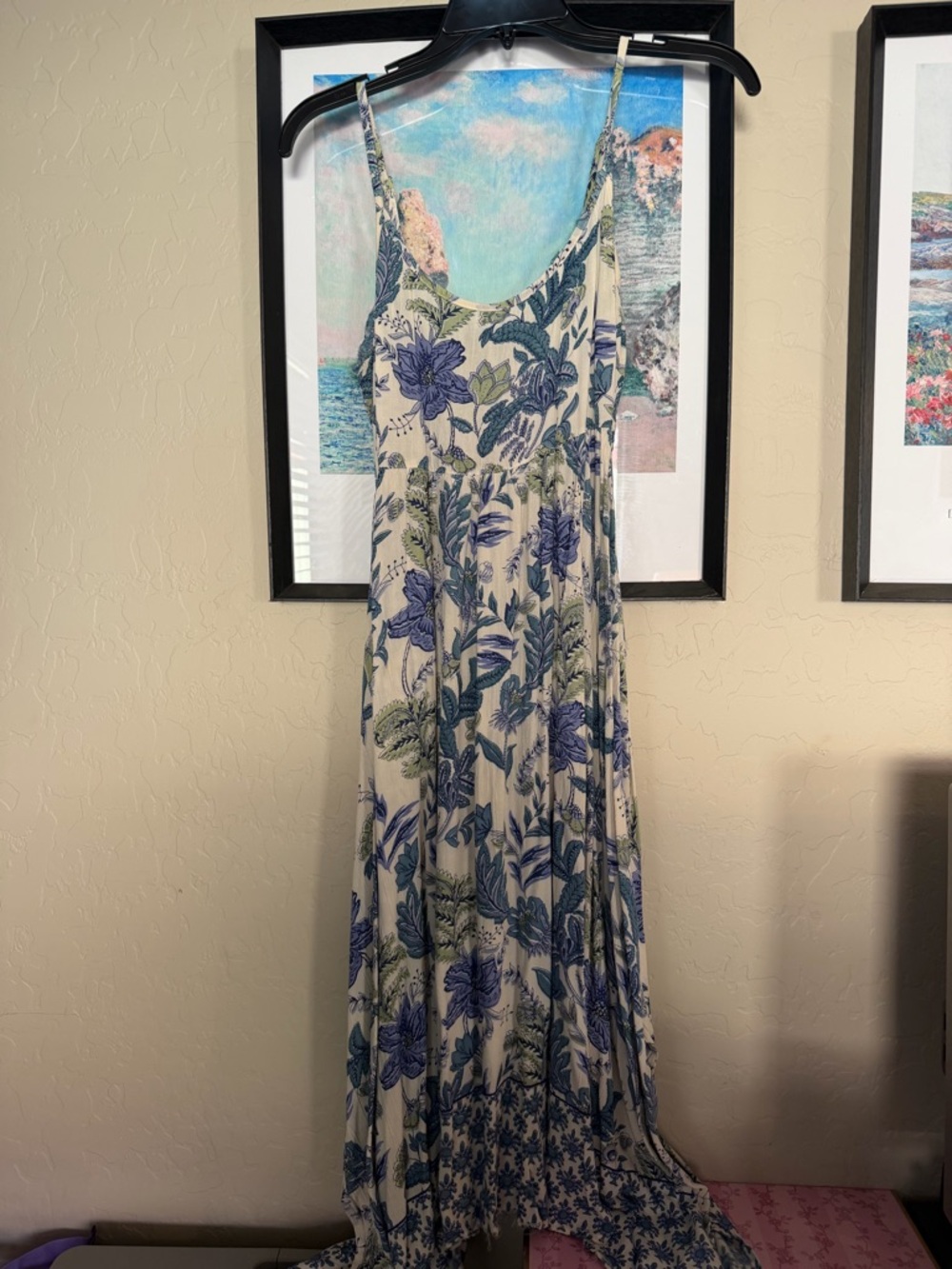 Floral Sleeveless Maxi Dress in Blue and Cream